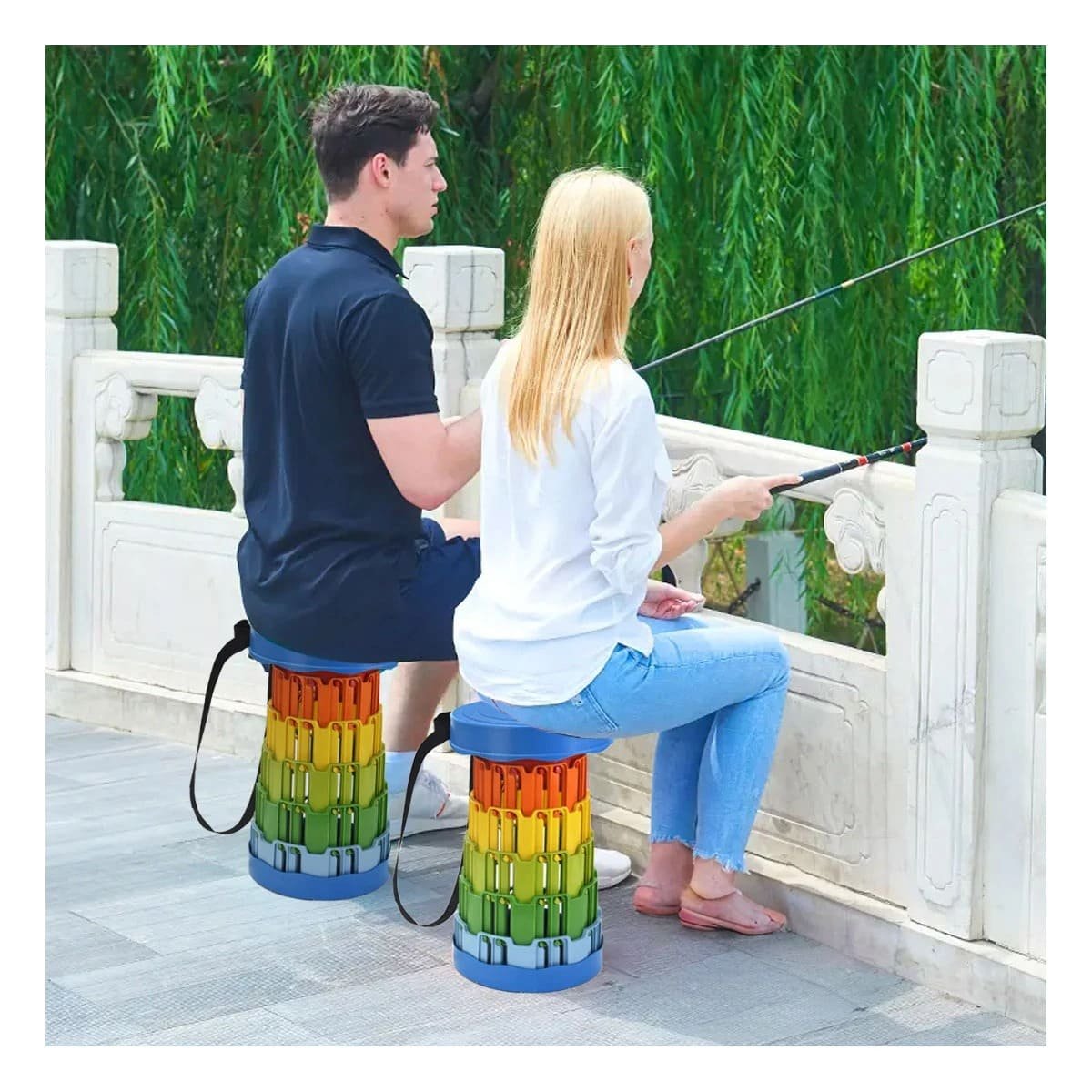 PACK12 TABURETE PORTATIL PLEGABLE CON BASE SEGURA PARA HOGAR TAPA AZUL MULTICOLOR - 3