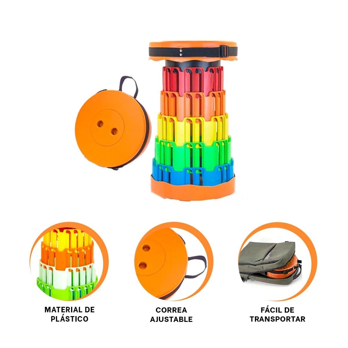 ASIENTO PLEGABLE PORTATIL CON DOBLE SEGURO PARA CASA TAPA NARANJA MULTICOLOR Y+PAPEL REGALO - 5