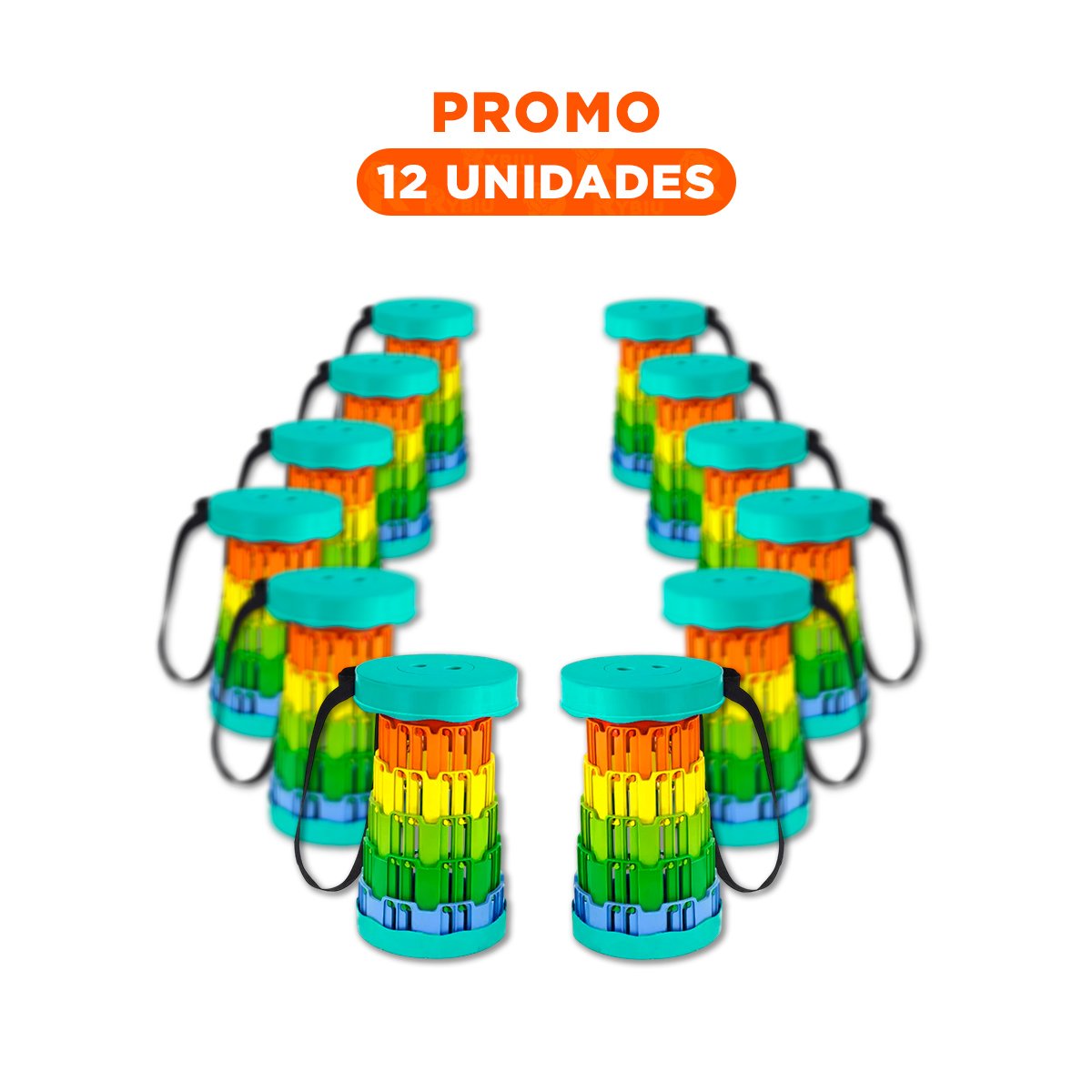 PACK12 TABURETE PLEGABLE UTIL CON SEGURO FIRME PORTATIL TAPA VERDE CENTRO MULTICOLOR - 1