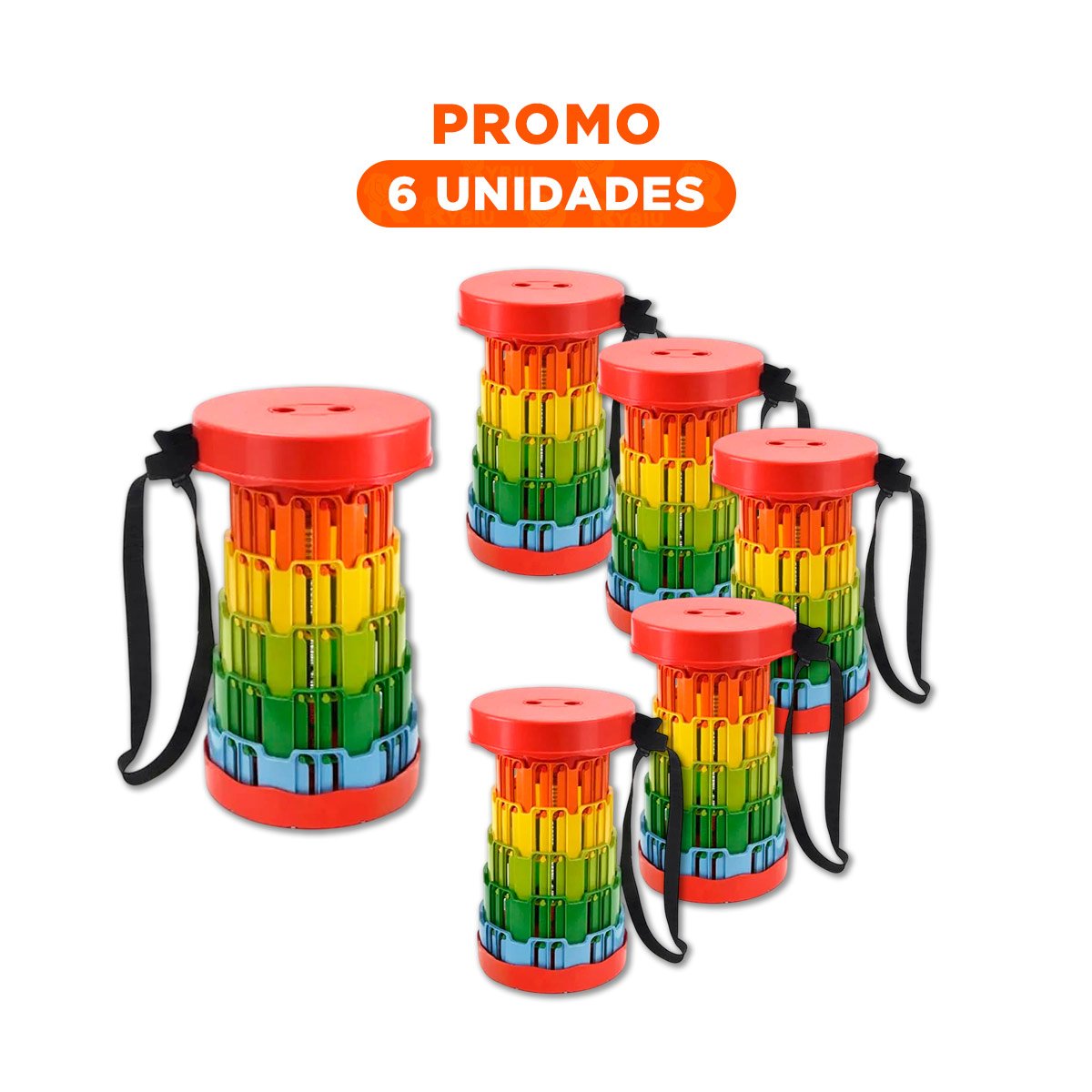 PACK6 ACCESORIO PLEGABLE PORTATIL CON SEGUROS CON TAPA ROJO CENTRO MULTICOLOR Y+REGALO STICKER - 1