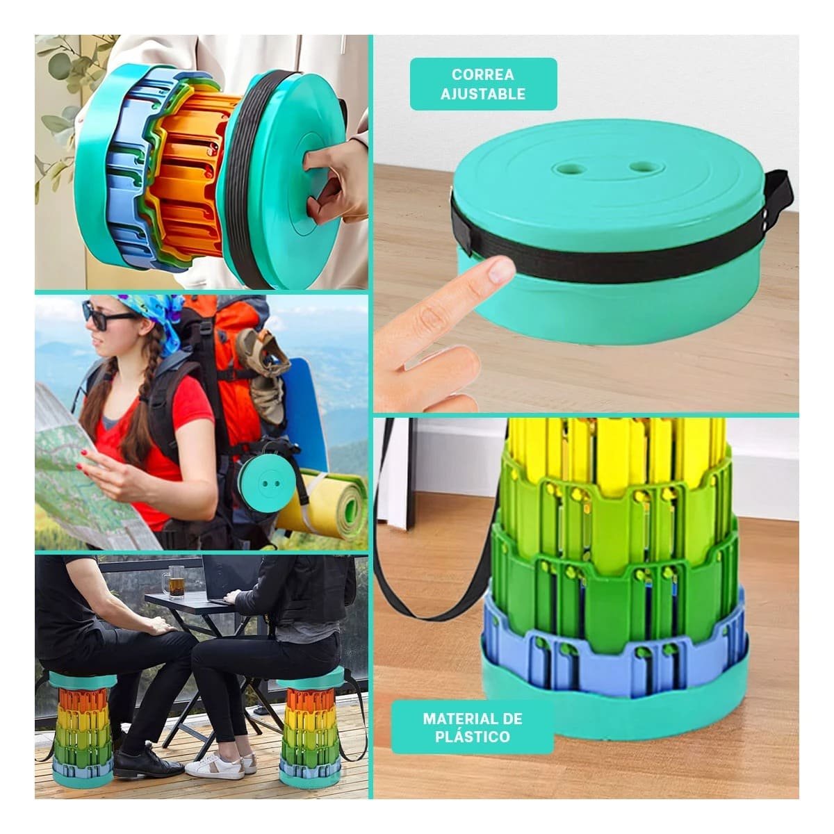 TABURETE PLEGABLE CON DOBLE SEGURO PORTATIL TAPA VERDE CENTRO MULTICOLOR HOGAR Y+POST IT - 2