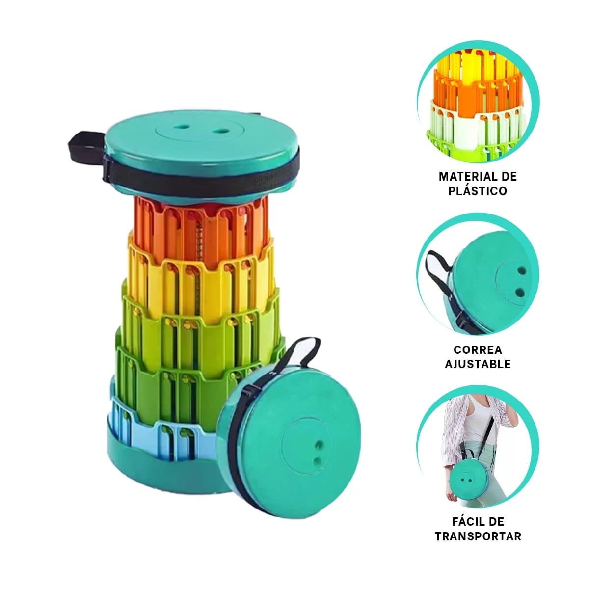 TABURETE PLEGABLE CON DOBLE SEGURO PORTATIL TAPA VERDE CENTRO MULTICOLOR HOGAR Y+POST IT - 5