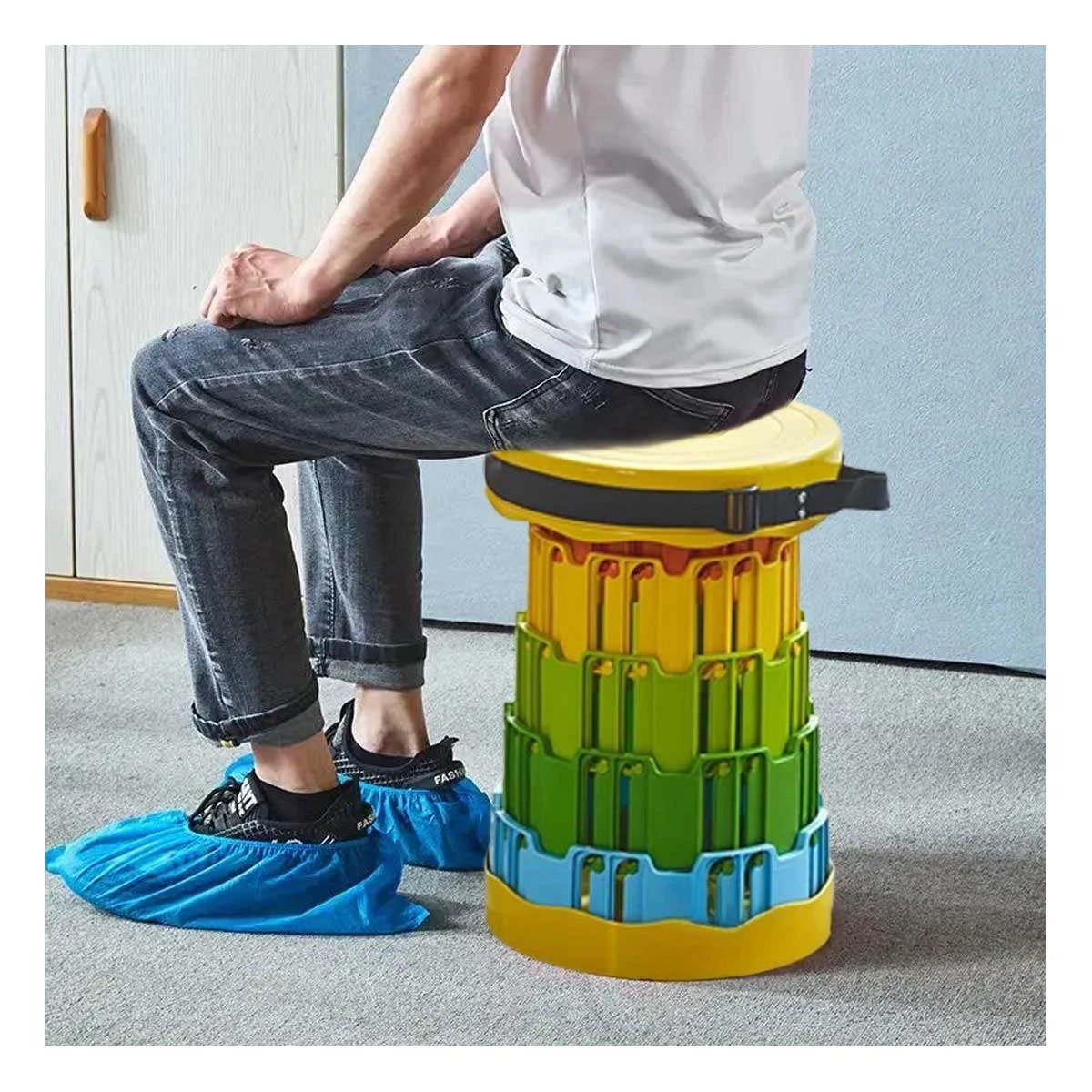 PACK2 ASIENTO PRACTICO PLEGABLE CON DOBLE SEGURO PORTATIL PARA CASA Y HOGAR Y+REGALO STICKER - 5