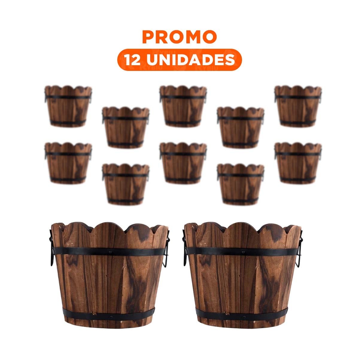 PACK12 RECIPIENTE PARA DECORACION HOGAR EN MADERA ESTILO BARRIL MARRON - 1