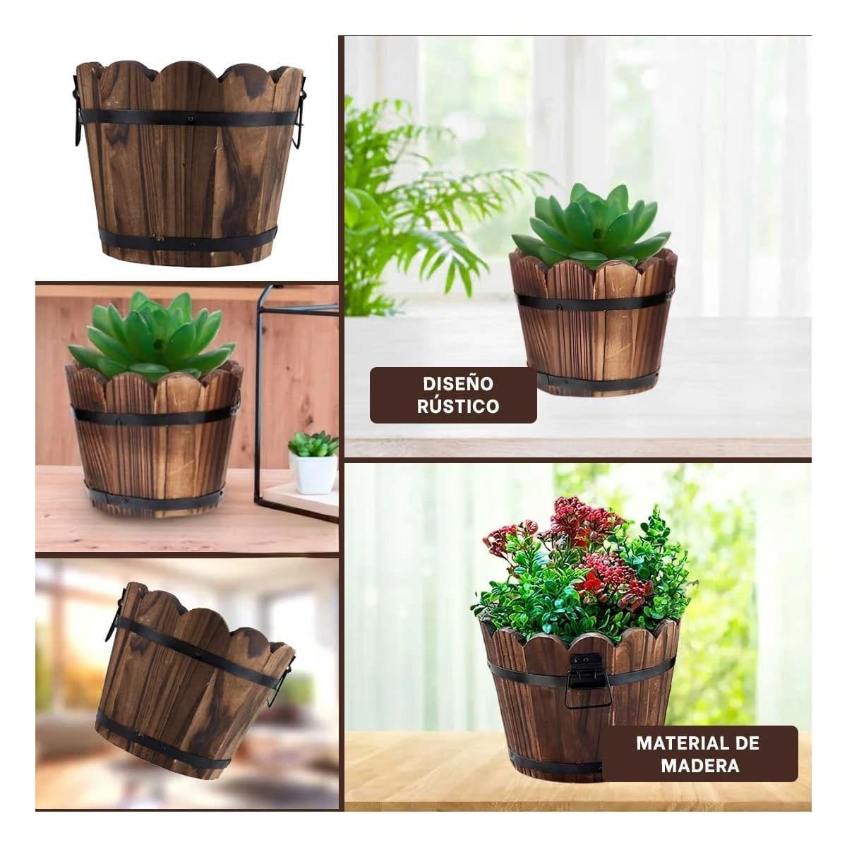 PACK12 RECIPIENTE PARA DECORACION HOGAR EN MADERA ESTILO BARRIL MARRON - 2