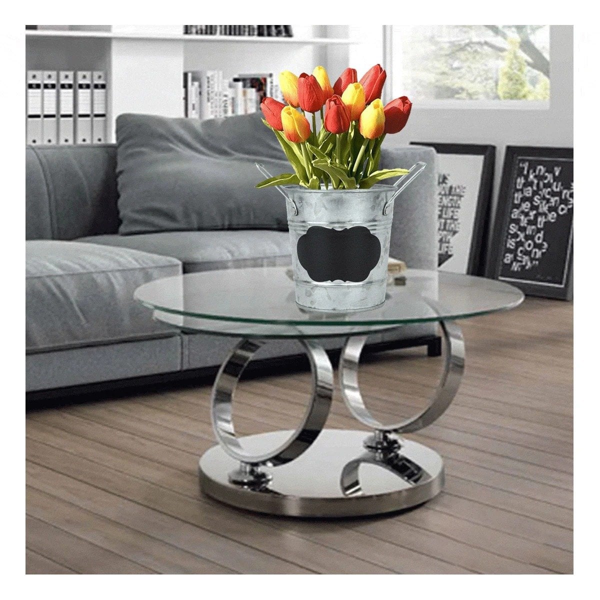 CONTENEDOR CUADRADO DE METAL PLATEADO CON AGARRADERAS DOBLES Y PIZARRA Y+REGALO STICKER - 3