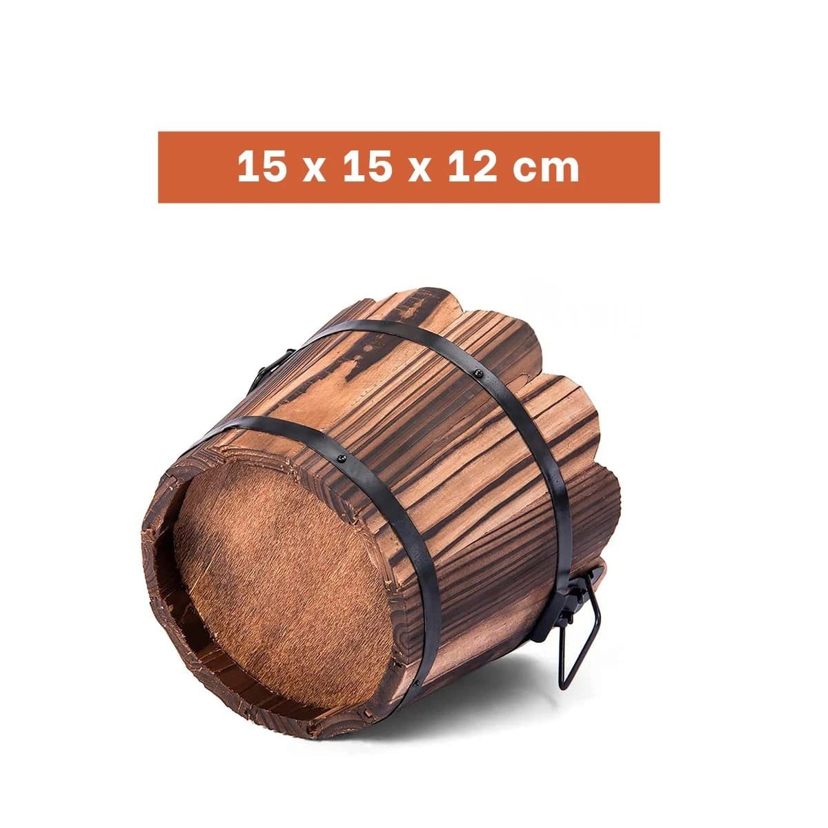JARDINERA DE MADERA BARRIL CON BORDE ONDEADO PARA DECORACION DE CASA MARRON Y+PAPEL REGALO - 4