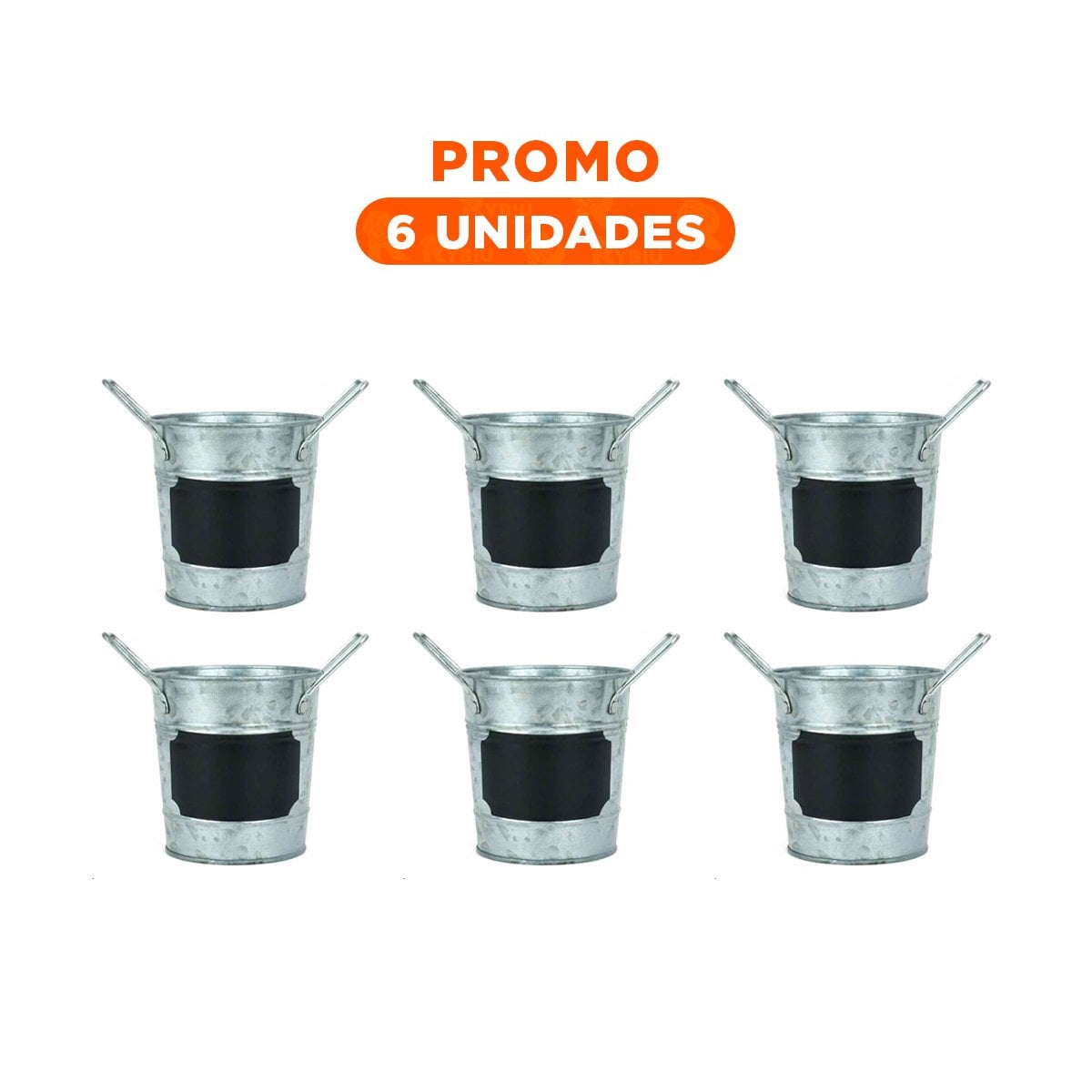 PACK6 CONTENEDOR CUBO DE METAL CON DOBLE AGARRADERA Y CUADRO PARA NOTA JARDIN Y+REGALO STICKER - 1
