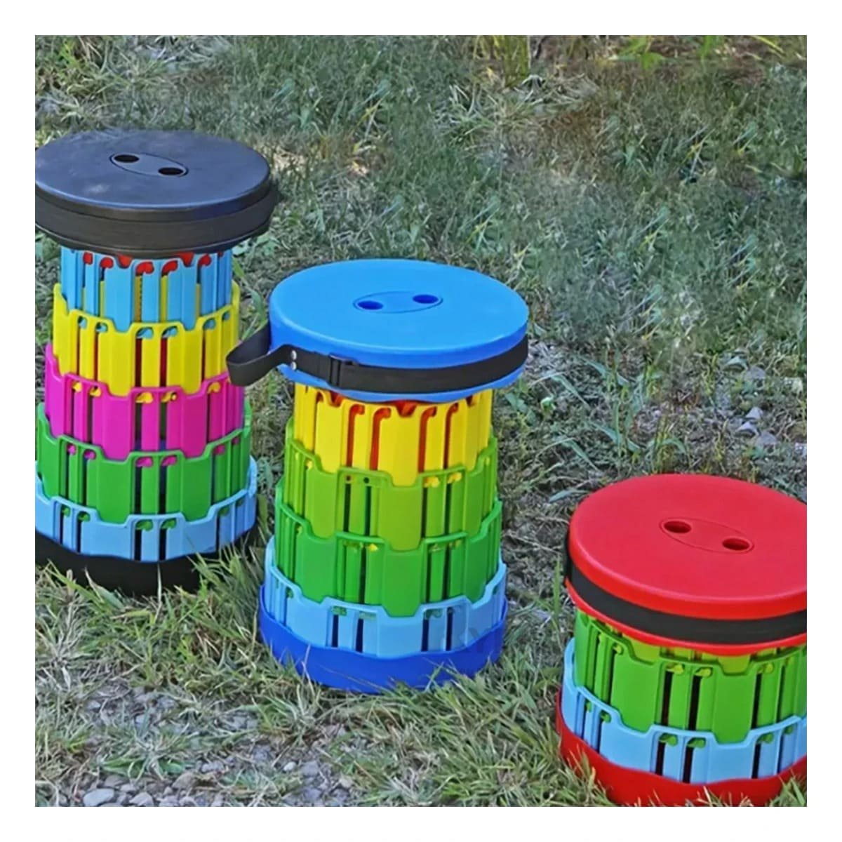 PACK2 ASIENTO PLEGABLE SEGURO PORTATIL PARA HOGAR Y EXTERIOR CON TAPA AZUL MULTICOLOR - 5