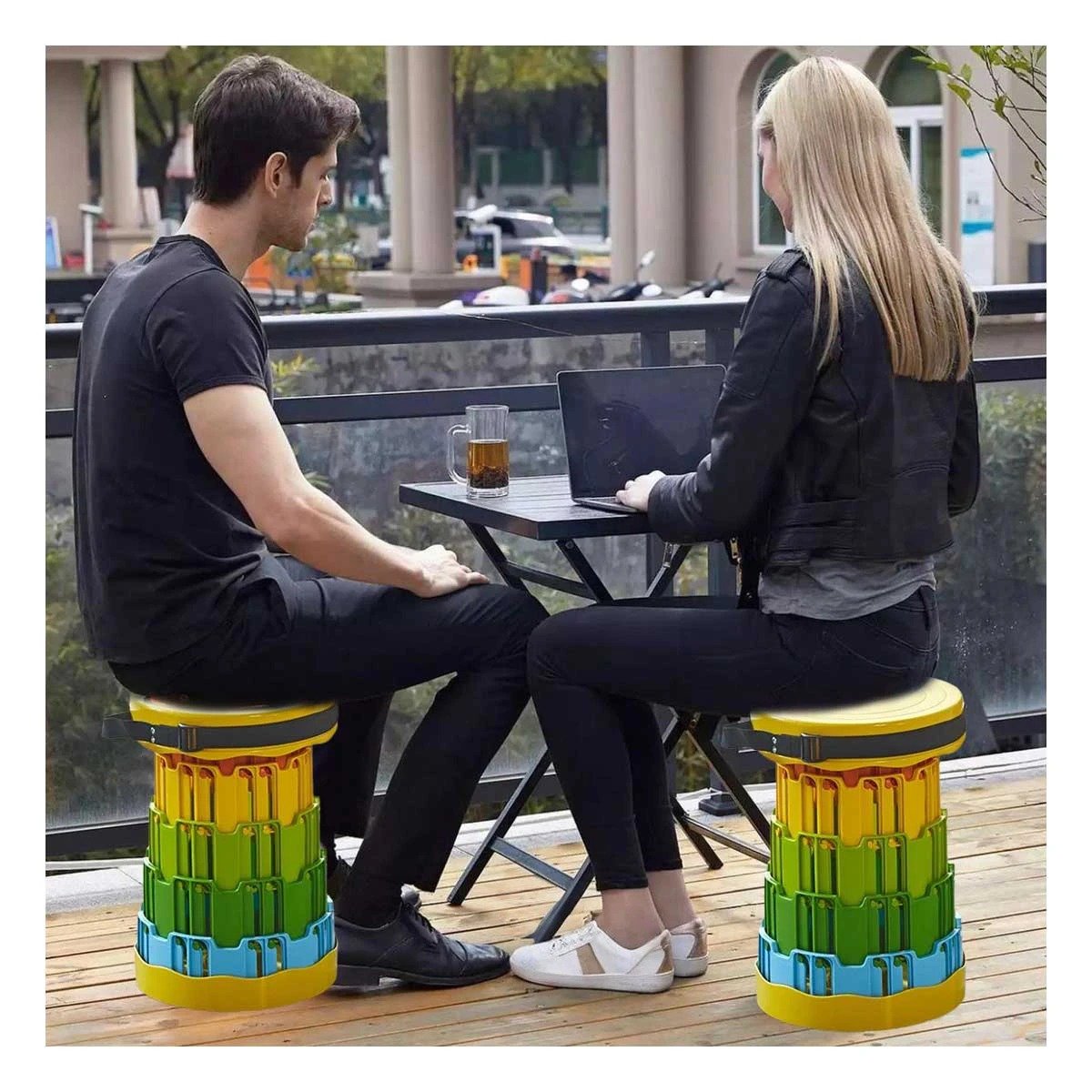 SILLA PLEGABLE CON DOBLE SEGURO PORTATIL PARA HOGAR Y CASA TAPA AMARILLO MULTICOLOR - 3