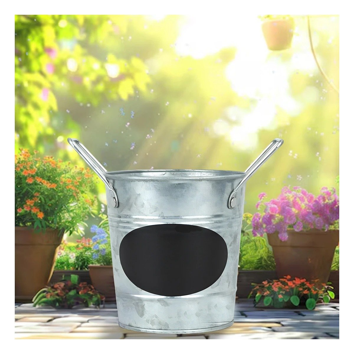 PACK2 MACETA CUBO DE METAL CON DOBLE AGARRADERA Y CUADRO PARA NOTA OVALADA - 5