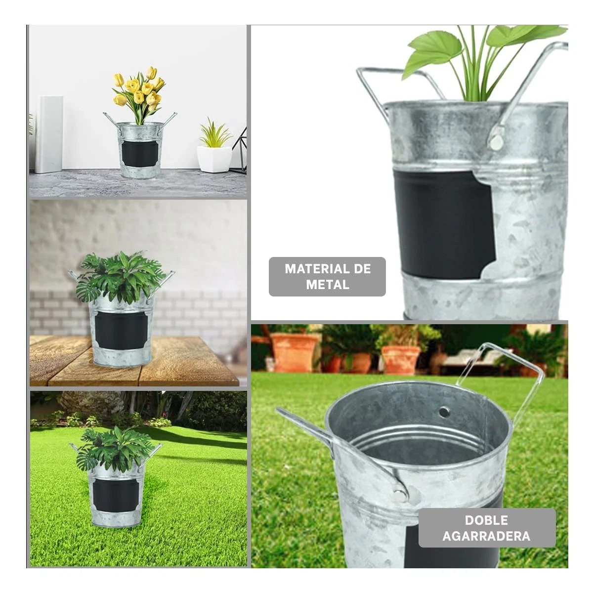 PACK4 RECIPIENTE CUBO DE METAL CON DOBLE AGARRADERA Y CUADRO PARA NOTA MODERNO Y+REGALO STICKER - 2