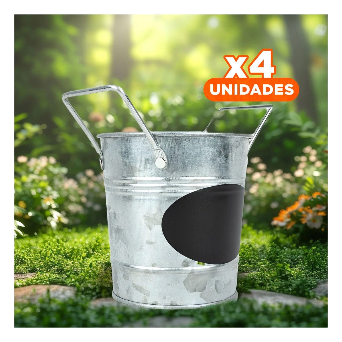 PACK4 RECIPIENTE CUBO DE METAL CON DOBLE AGARRADERA Y CUADRO DE NOTA PARA HOGAR Y+PAPEL REGALO - 1