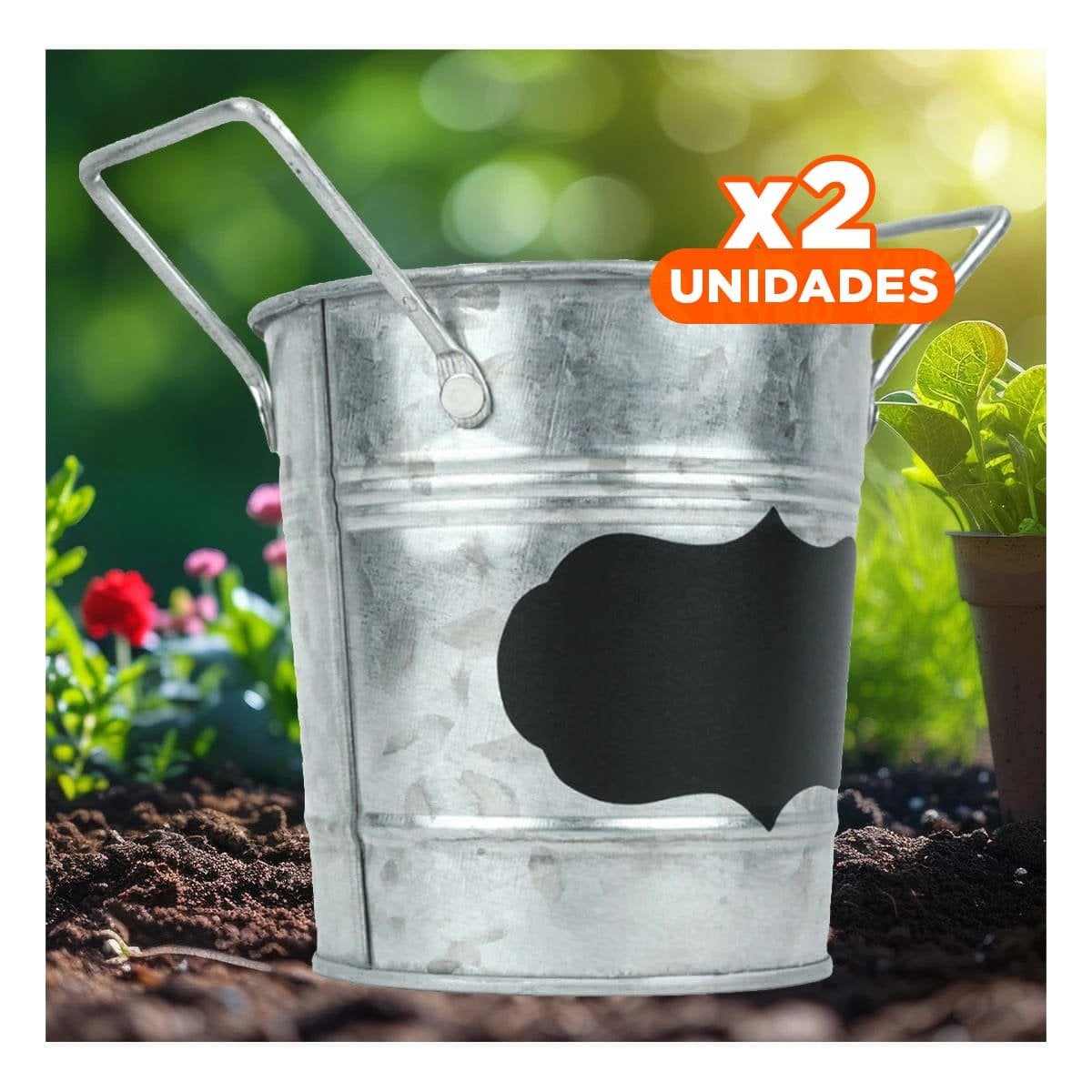 PACK2 MACETA CUBO DE METAL CON DOBLE AGARRADERA Y CUADRO PARA NOTA PARA EL HOGAR Y+PAPEL REGALO - 1