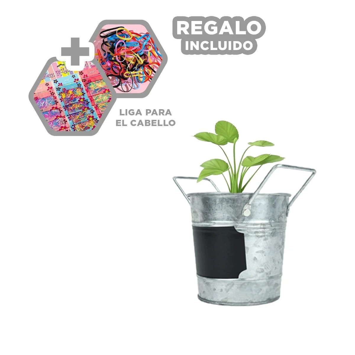 JARRON CUBO DE METAL CON DOBLE AGARRADERA Y CUADRO PARA NOTA DE METAL PLATEADO Y+LIGAS REGALO - 2