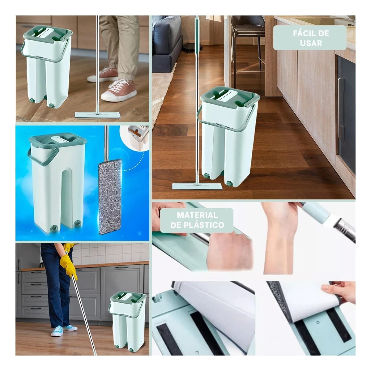 TRAPEADOR GIRATORIO CON BALDE CENTRIFUGADOR PARA LIMPIEZA DE HOGAR VERDE AGUA Y+PAPEL REGALO - 3