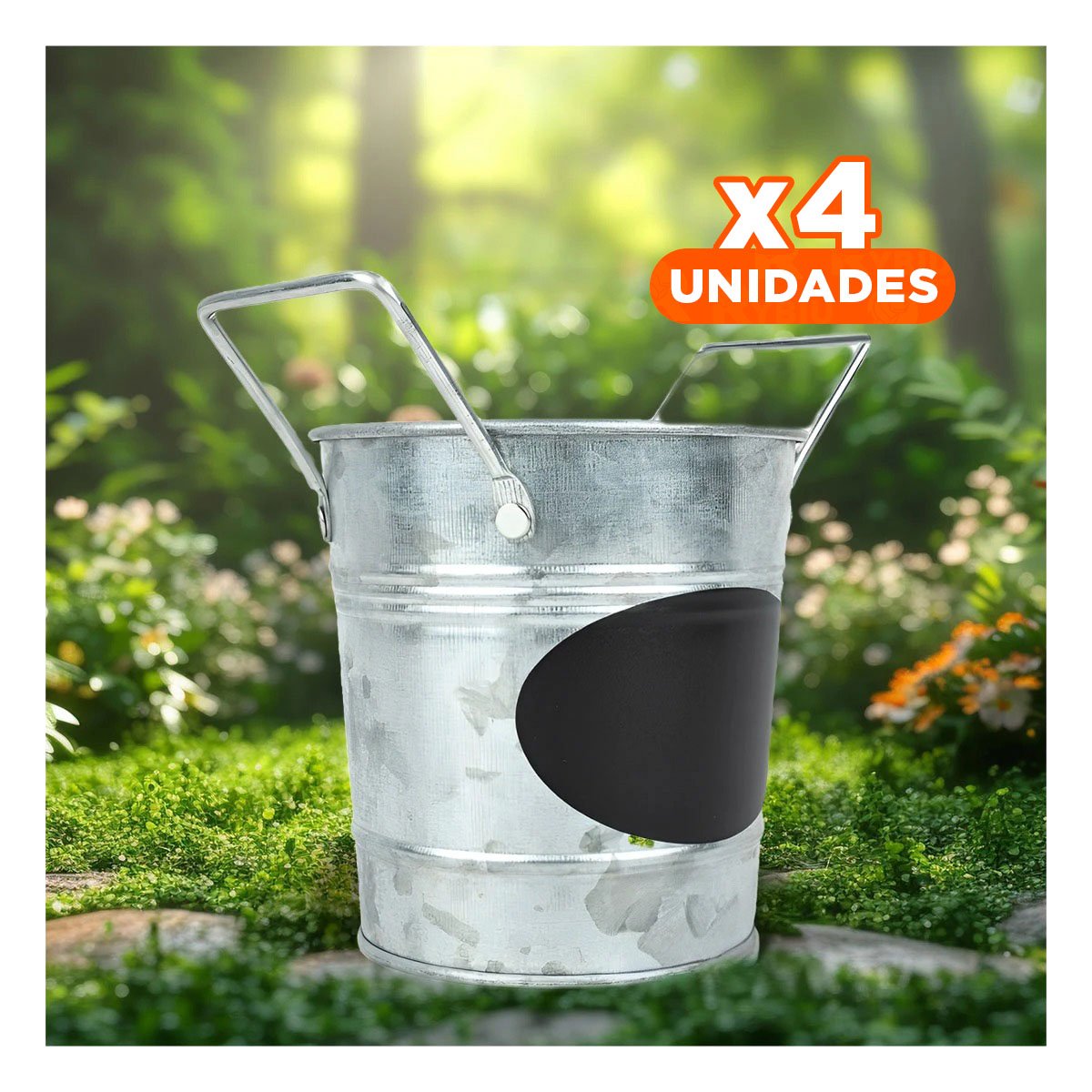 PACK4 RECIPIENTE CUBO DE METAL CON DOBLE AGARRADERA Y CUADRO DE NOTA MODERNO Y+REGALO STICKER - 1