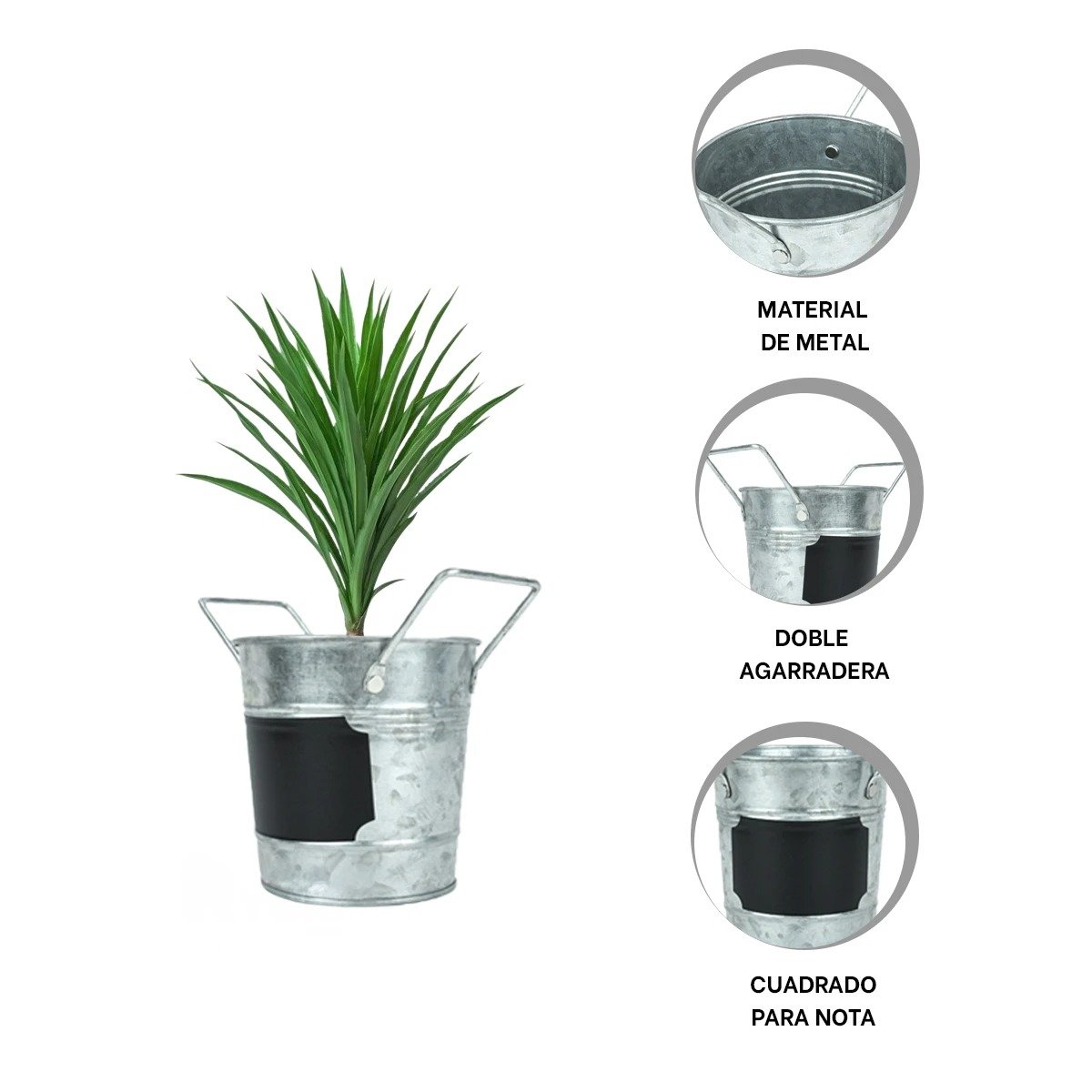 PACK6 RECIPIENTE CUBO DE METAL CON DOBLE AGARRADERA Y CUADRO PARA NOTA DE ESTILO - 4
