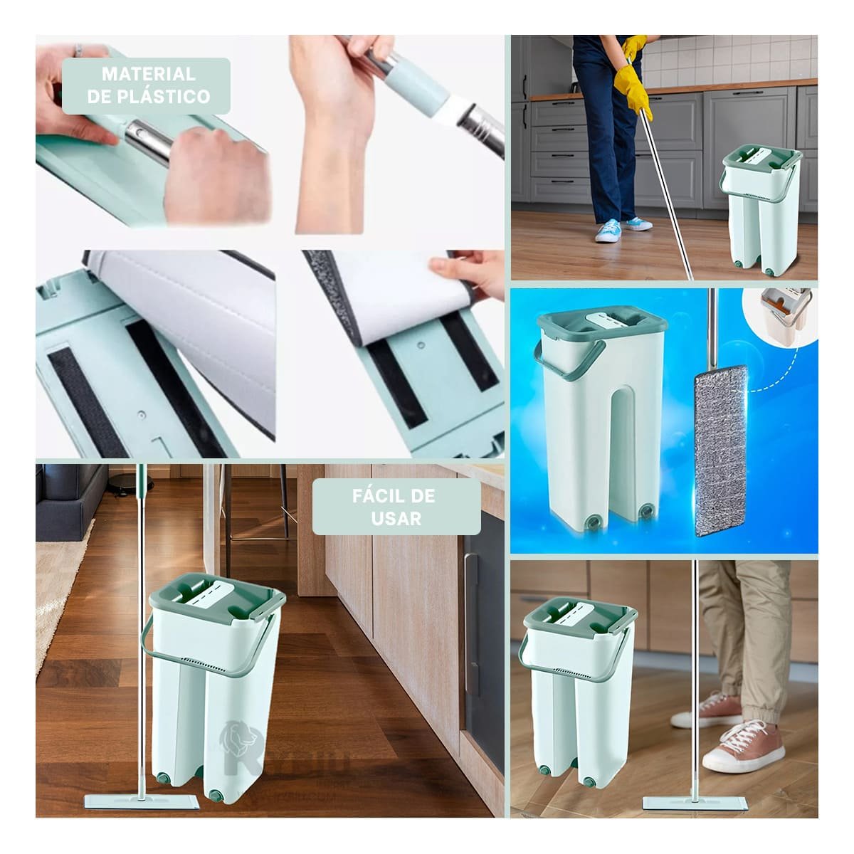 LIMPIADOR GIRATORIO CON BALDE PARA LIMPIEZA PROFUNDA DE HOGAR VERDE AGUA Y+LIGAS REGALO - 1