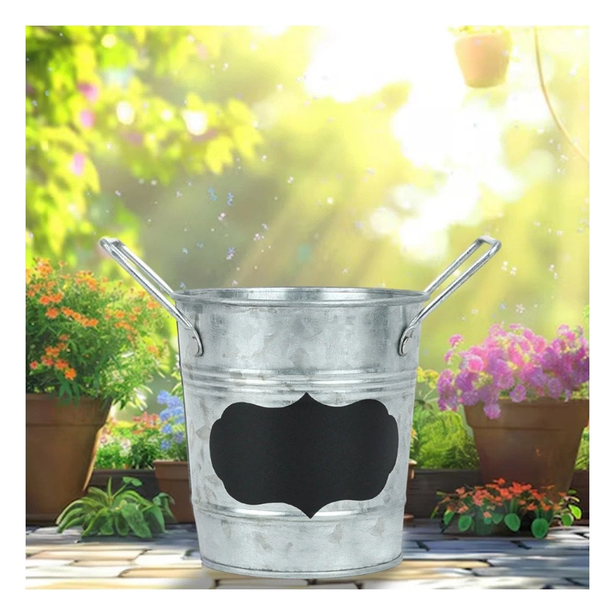 PACK2 MACETA CUBO DE METAL CON DOBLE AGARRADERA Y CUADRO PARA NOTA DE NUBE - 2