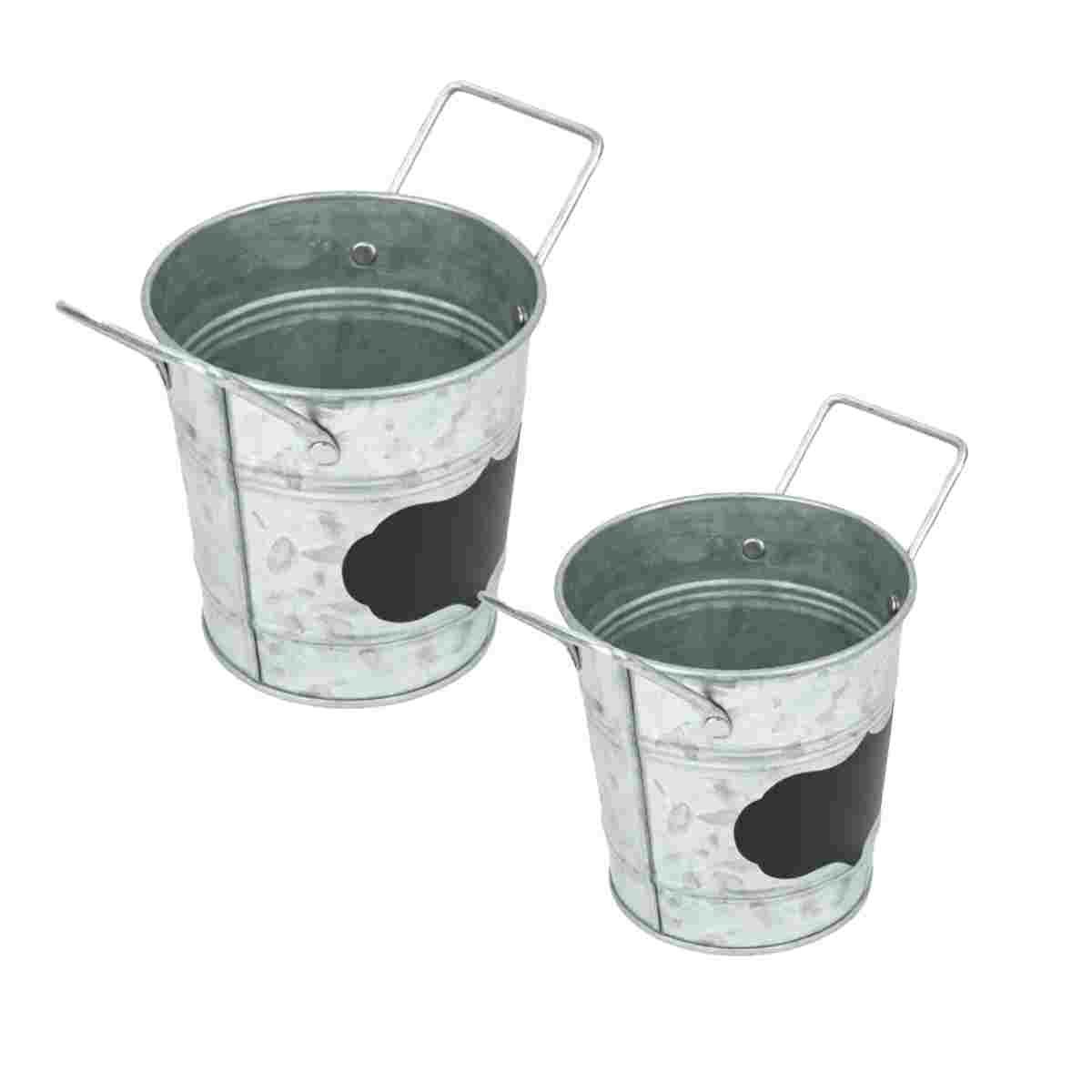 CONTENEDOR CUBO DE METAL CON DOBLE AGARRADERA Y CUADRO PARA NOTA PLATEADO Y+REGALO STICKER - 1