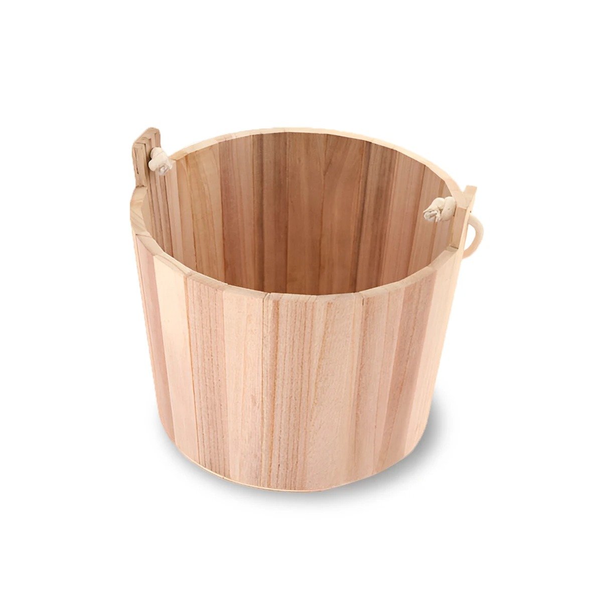 RECIPIENTE DE MADERA CON AGARRADERA DE CUERDA 20X18CM ESTILO RUSTICO FINO Y+REGALO STICKER - 1
