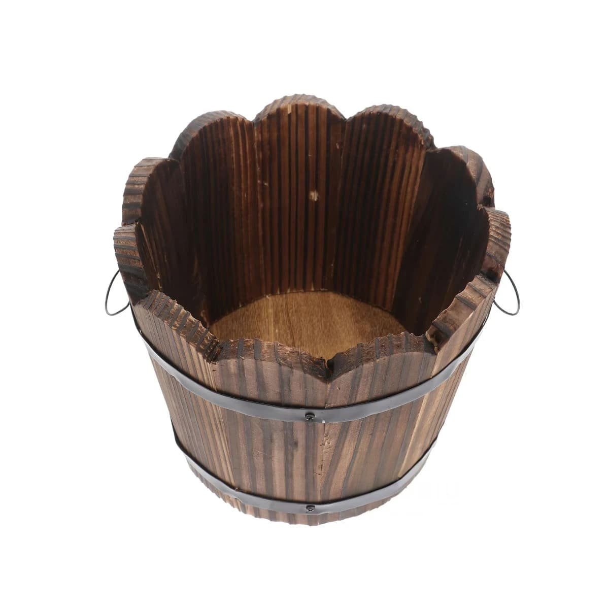RECIPIENTE DE MADERA BARRIL CON BORDE ONDEADO PARA DECORACION DE HOGAR MARRON Y+REGALO STICKER - 1