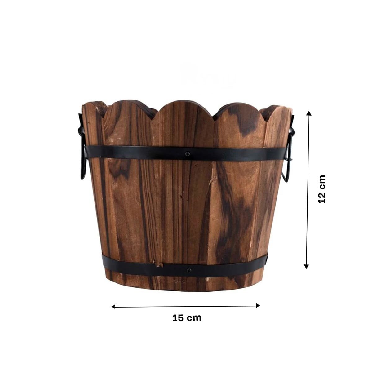 RECIPIENTE DE MADERA BARRIL CON BORDE ONDEADO PARA DECORACION DE HOGAR MARRON Y+REGALO STICKER - 4