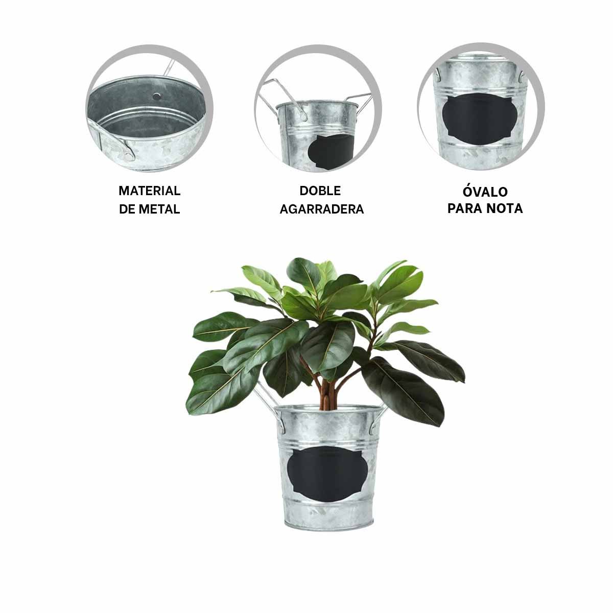 JARRON CUBO DE METAL CON DOBLE AGARRADERA Y CUADRO PARA NOTA DE METAL PLATEADO Y+LIGAS REGALO - 5