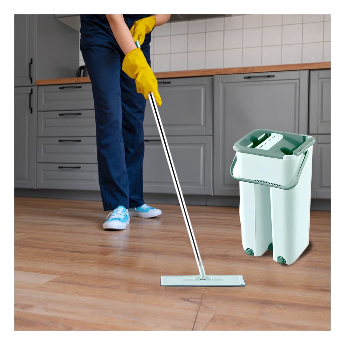 PACK2 FREGONA GIRATORIA CON BALDE PARA LIMPIEZA DE PISOS EN HOGAR VERDE AGUA Y+REGALO STICKER - 5