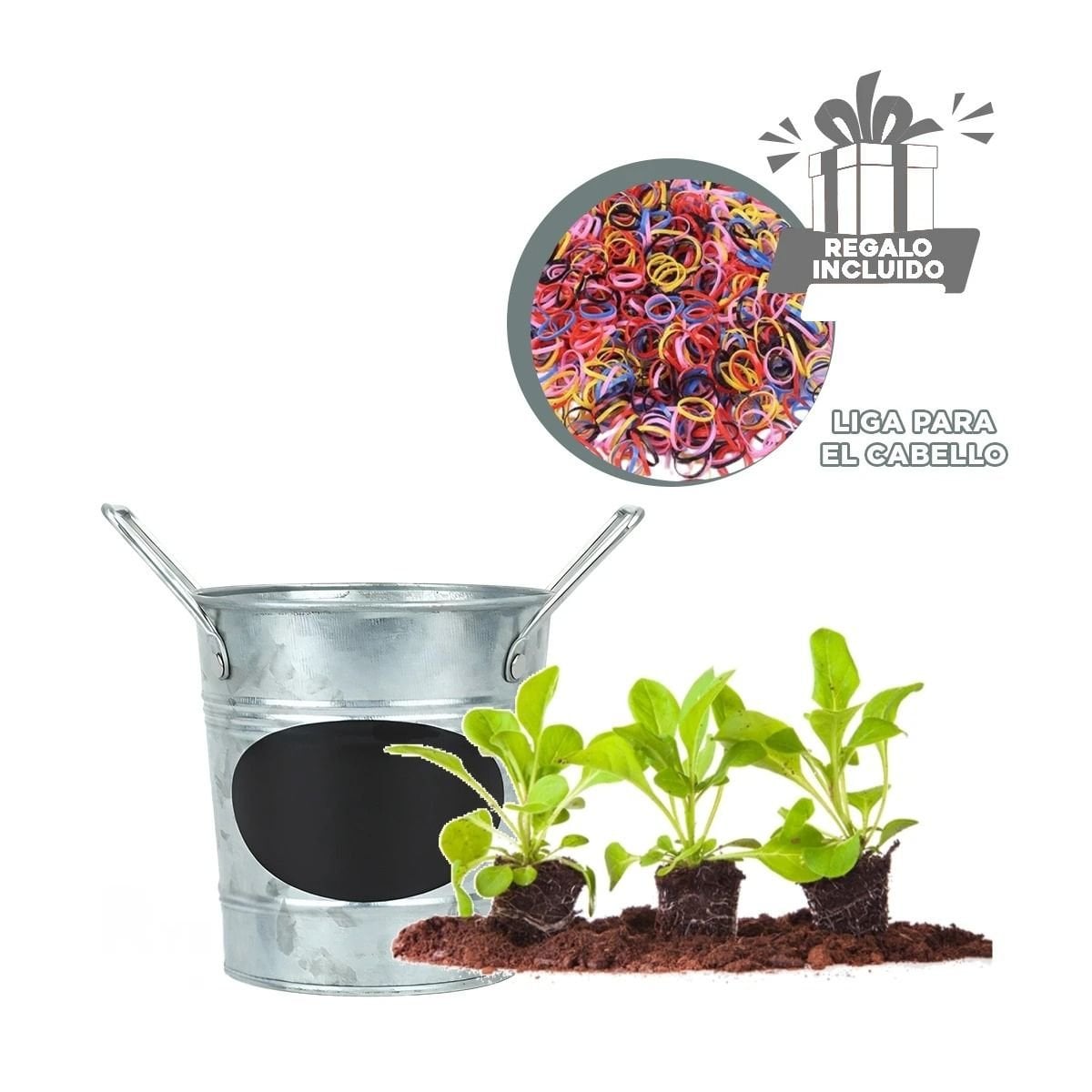 JARRON CUBO DE METAL CON DOBLE AGARRADERA Y CUADRO PARA NOTA DE METAL PLATEADO Y+LIGAS REGALO - 2