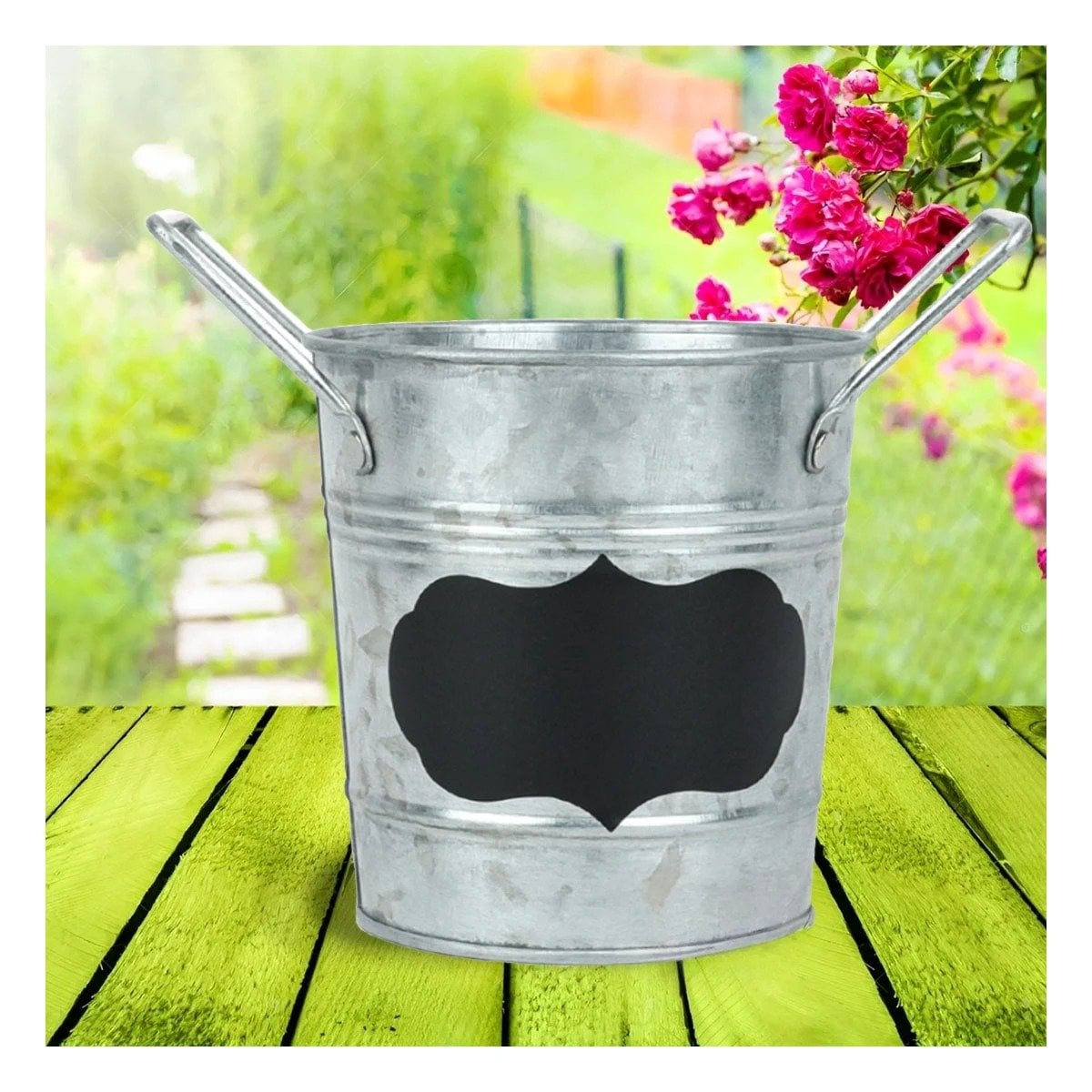 PACK2 MACETA CUBO DE METAL CON DOBLE AGARRADERA Y CUADRO PARA NOTA RESISTENTE Y+REGALO STICKER - 3