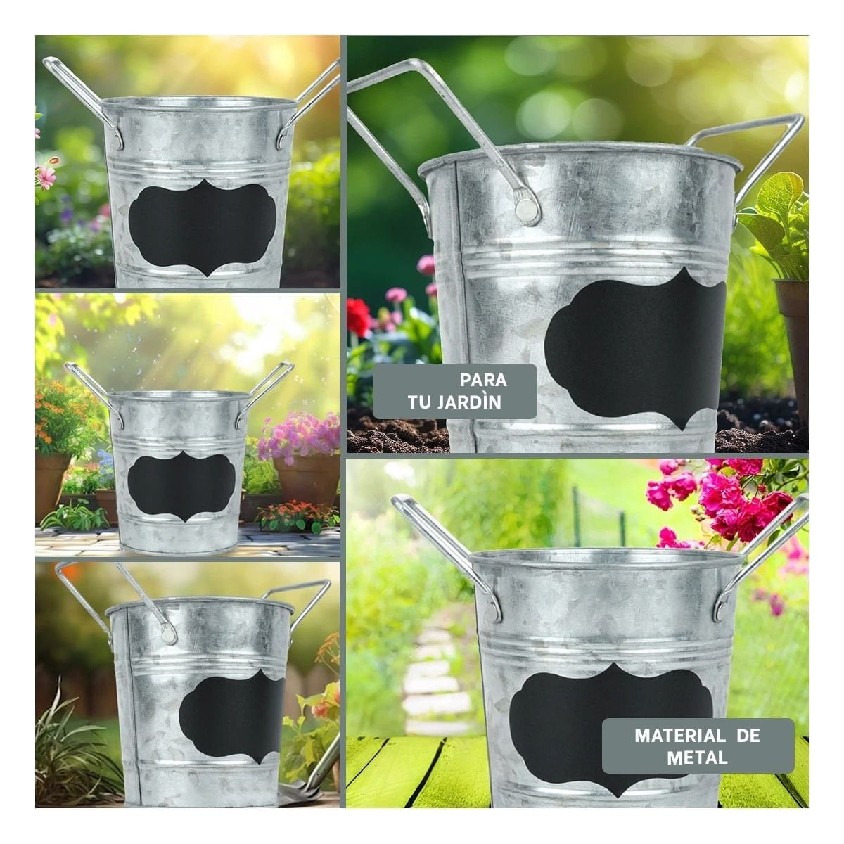 JARRON CUBO DE METAL CON DOBLE AGARRADERA Y CUADRO PARA NOTA DE METAL PLATEADO Y+LIGAS REGALO - 1