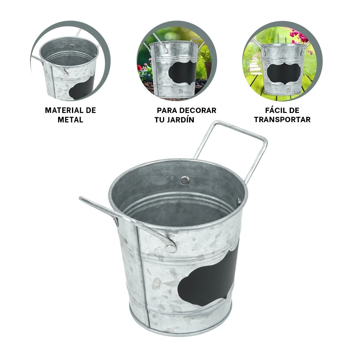 JARRON CUBO DE METAL CON DOBLE AGARRADERA Y CUADRO PARA NOTA DE METAL PLATEADO Y+LIGAS REGALO - 5