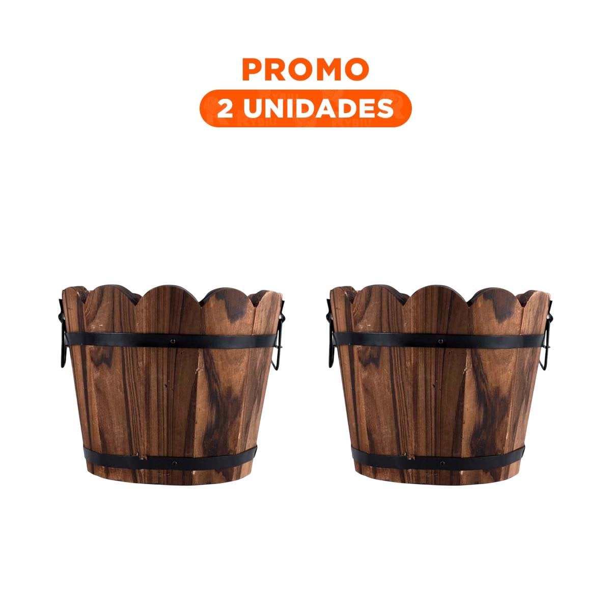 PACK2 MACETA DE MADERA NATURAL TIPO BARRIL CON BORDE ONDEADO MARRON Y+REGALO STICKER - 1