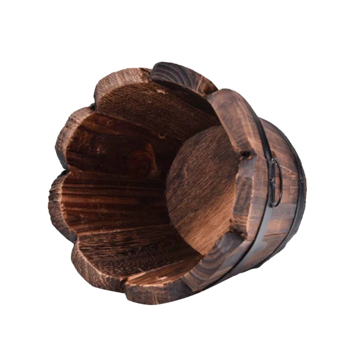 CONTENEDOR DE MADERA TIPO BARRIL CON BORDE ONDEADO PARA CASA MARRON Y+LIGAS REGALO - 5