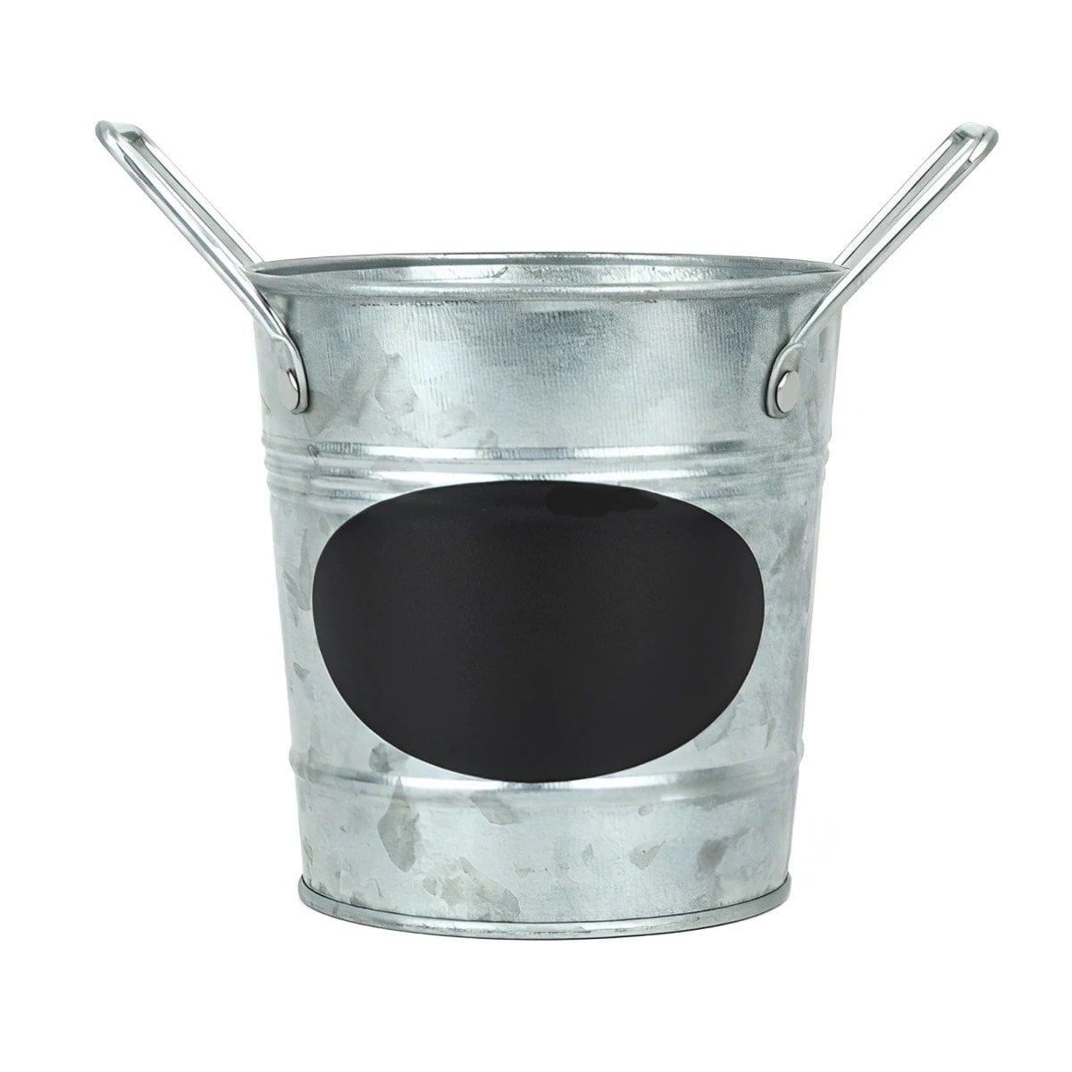 CONTENEDOR CUBO DE METAL CON DOBLE AGARRADERA Y CUADRO PARA NOTA PLATEADO Y+REGALO STICKER - 1