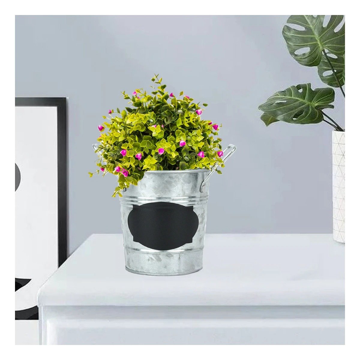 PACK12 CONTENEDOR CUBO DE METAL CON DOBLE AGARRADERA Y CUADRO PARA NOTA ELEGANTE - 5