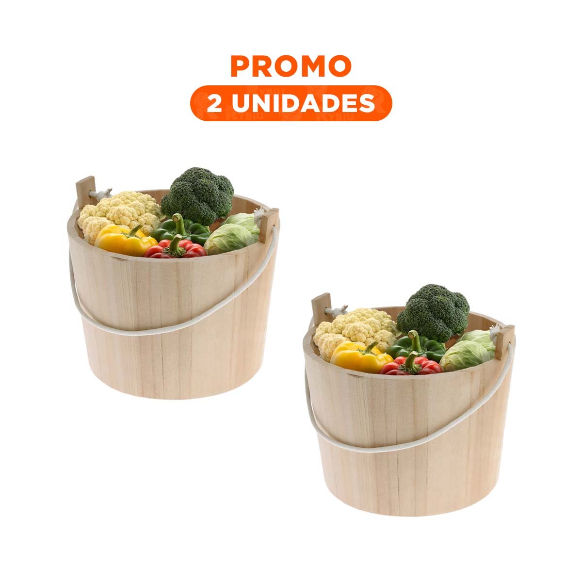 PACK2 BALDE DE MADERA CON AGARRADERA DE CUERDA 20X18CM DE ESTETICA DE CAMPO Y+REGALO STICKER - 1
