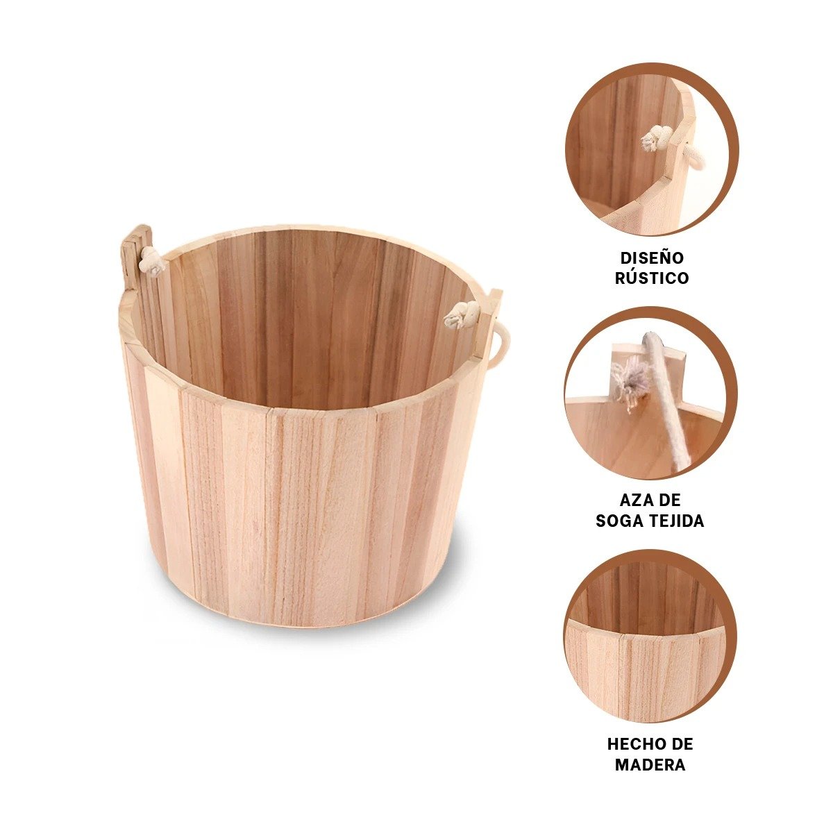 CUBO DE MADERA CON AGARRADERA DE CUERDA 24X20CM PARA ORGANIZAR EL HOGAR Y+PAPEL REGALO - 5