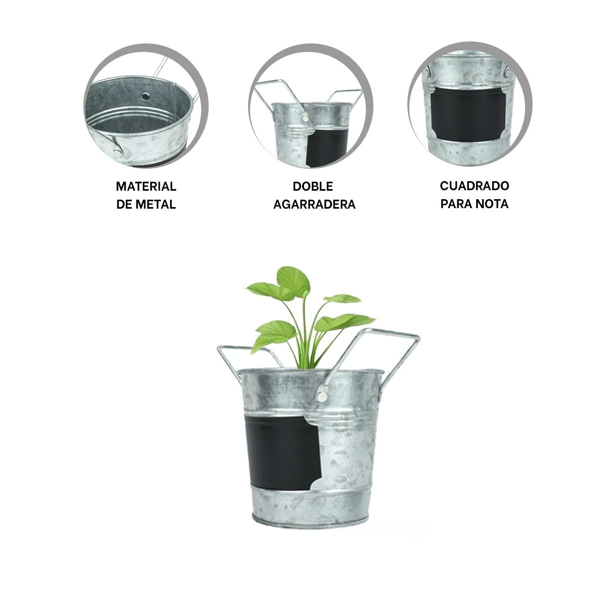 RECIPIENTE CUBO DE METAL CON DOBLE AGARRADERA Y CUADRO PARA NOTA PLATEADO Y+PAPEL REGALO - 5