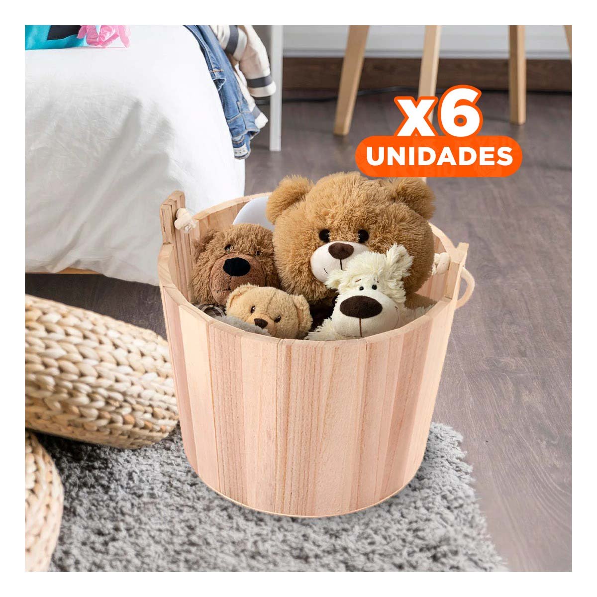 PACK6 CUBO DE MADERA CON AGARRADERA DE CUERDA 24X20CM PARA GUARDAR OBJETOS Y+PAPEL REGALO - 1