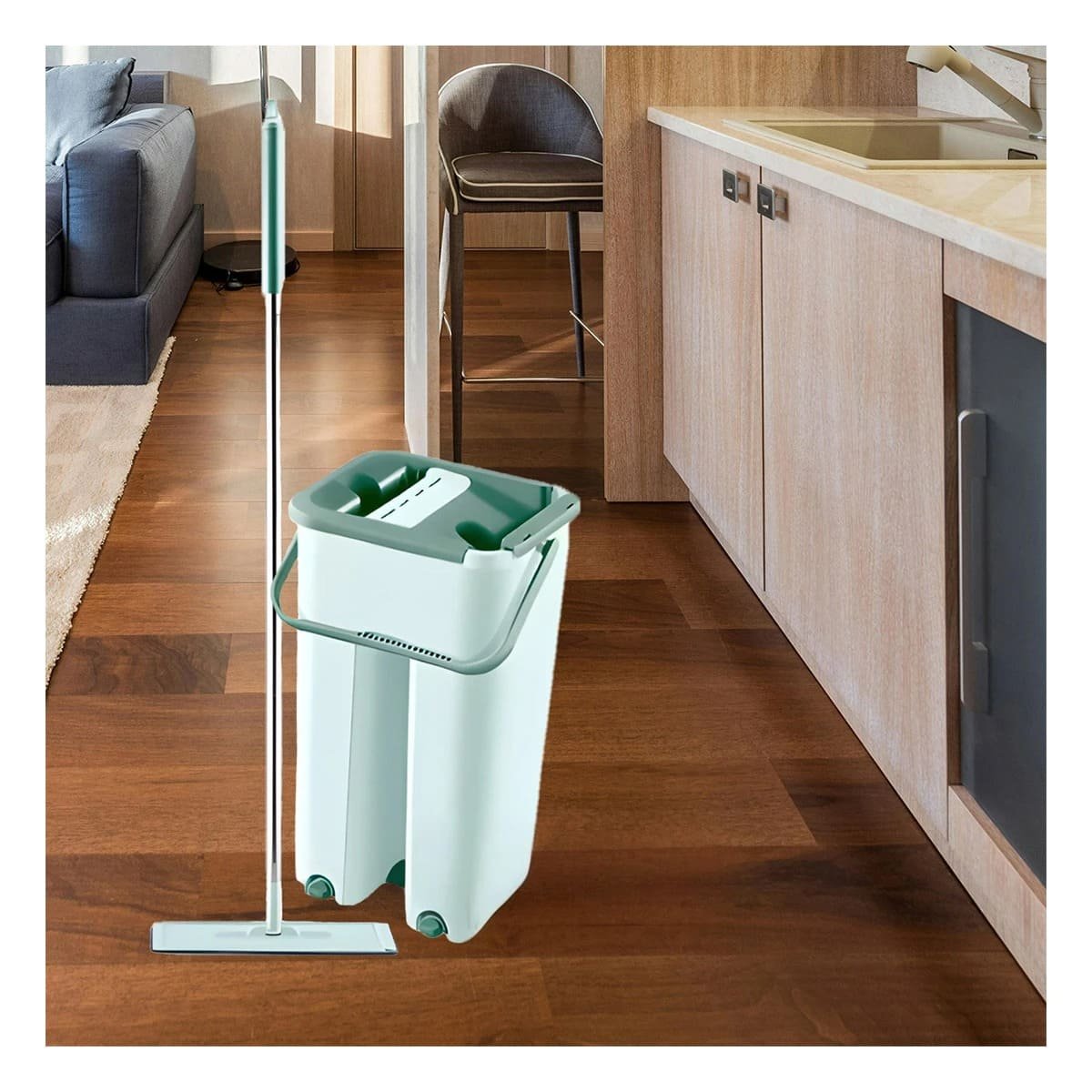 PACK6 TRAPEADOR GIRATORIO CON BALDE AMPLIO PARA LIMPIEZA EFICIENTE DE PISOS VERDE AGUA - 2