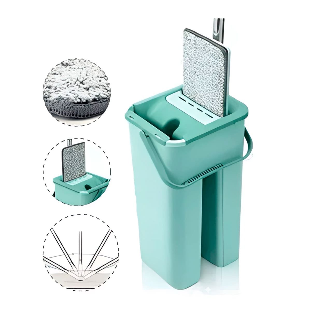 FREGONA GIRATORIA CON BALDE CENTRIFUGADOR PARA LIMPIEZA DE HOGAR VERDE AGUA Y+REGALO STICKER - 1