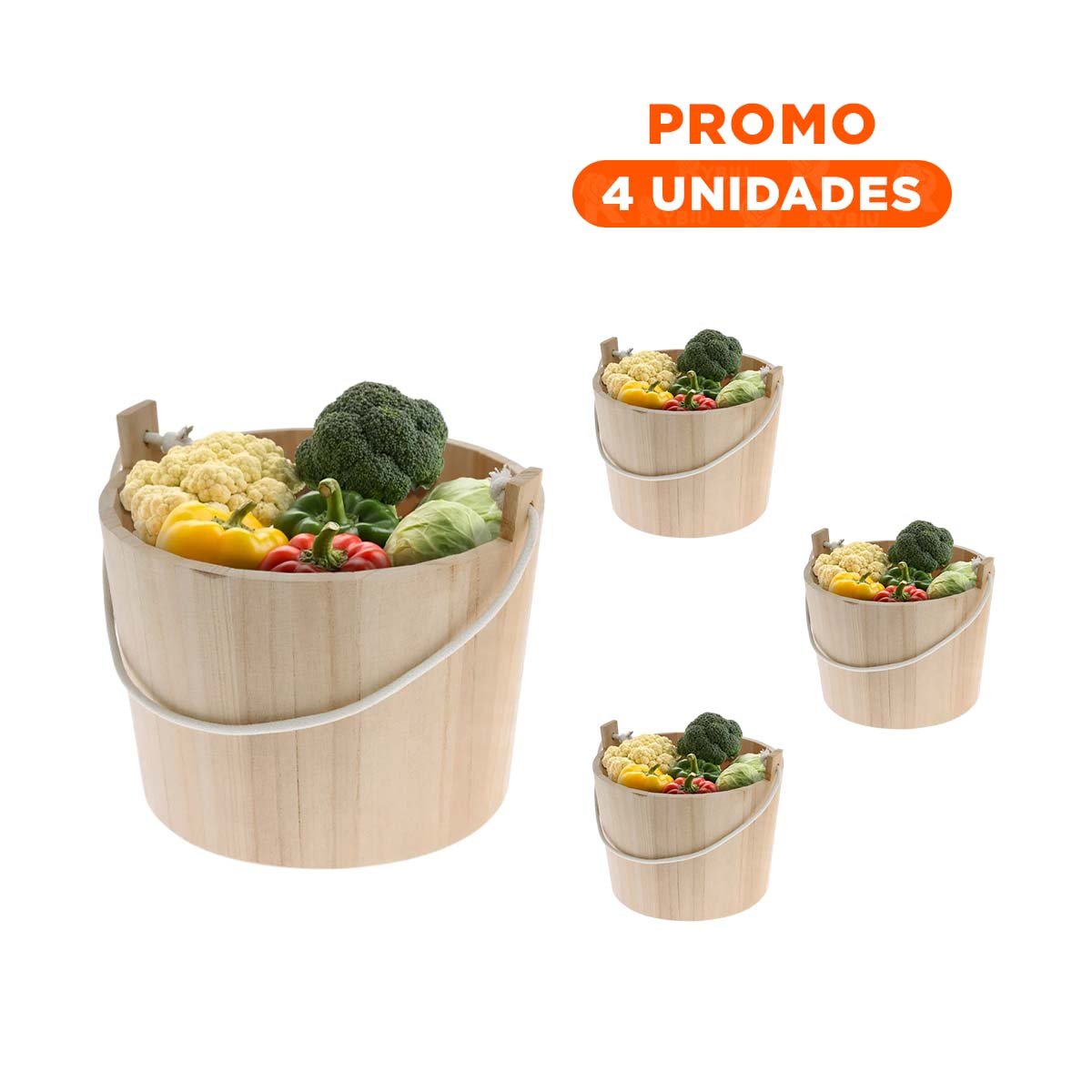 PACK4 BALDE DE MADERA CON AGARRADERA DE CUERDA 24X20CM PARA EL ORDEN DE CUARTOS - 1