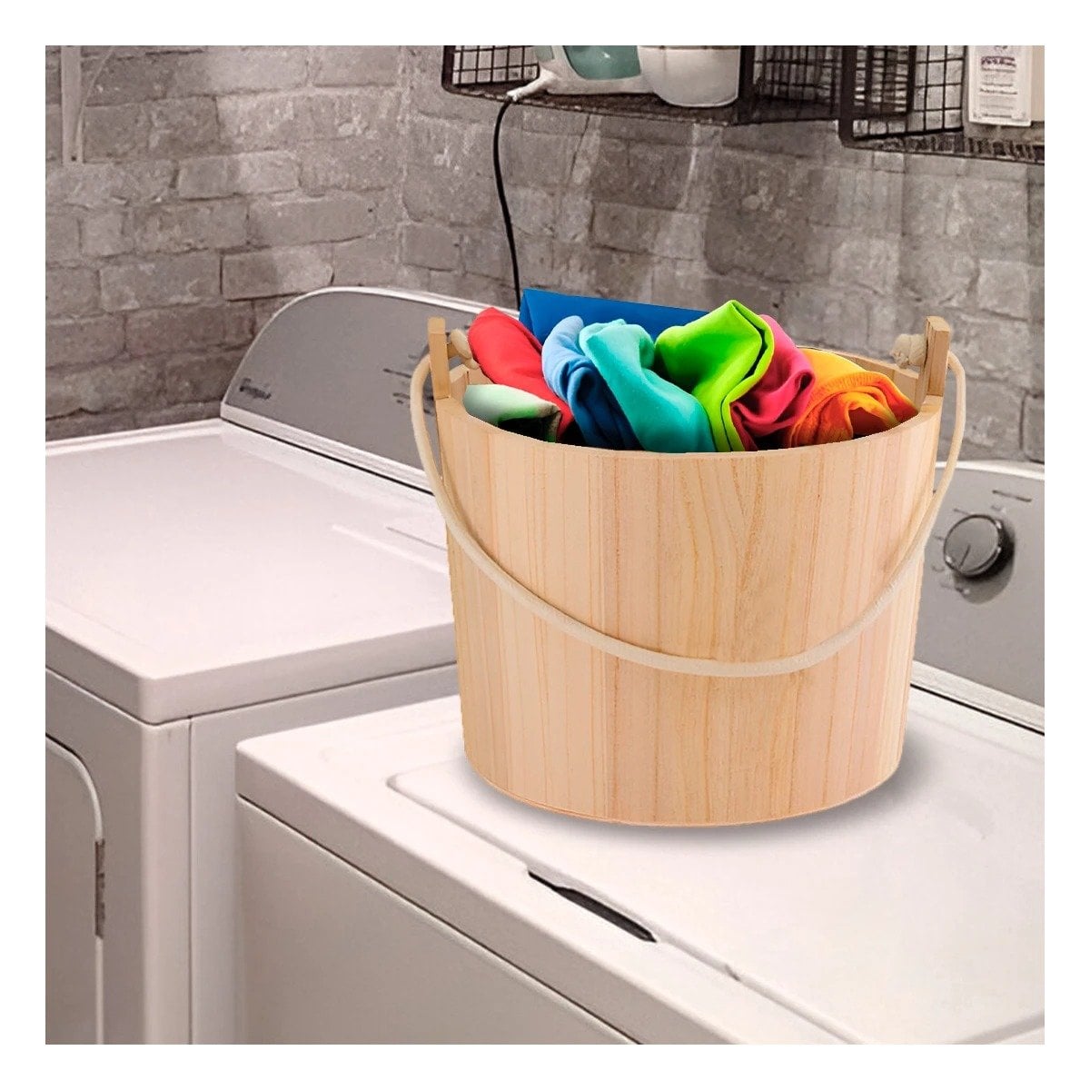 PACK2 BALDE DE MADERA CON AGARRADERA DE CUERDA 20X18CM PARA DETALLES EN TERRAZAS Y+PAPEL REGALO - 5