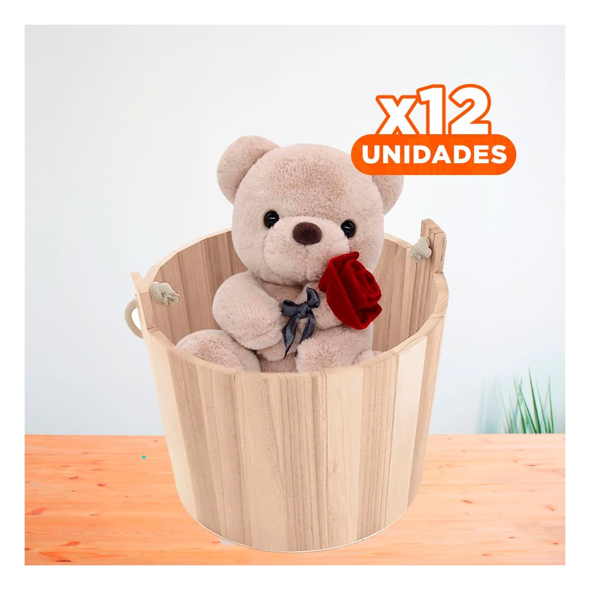 PACK12 RECIPIENTE DE MADERA CON AGARRADERA DE CUERDA 16X16CM DE MADERA SOLIDA Y+REGALO STICKER - 1