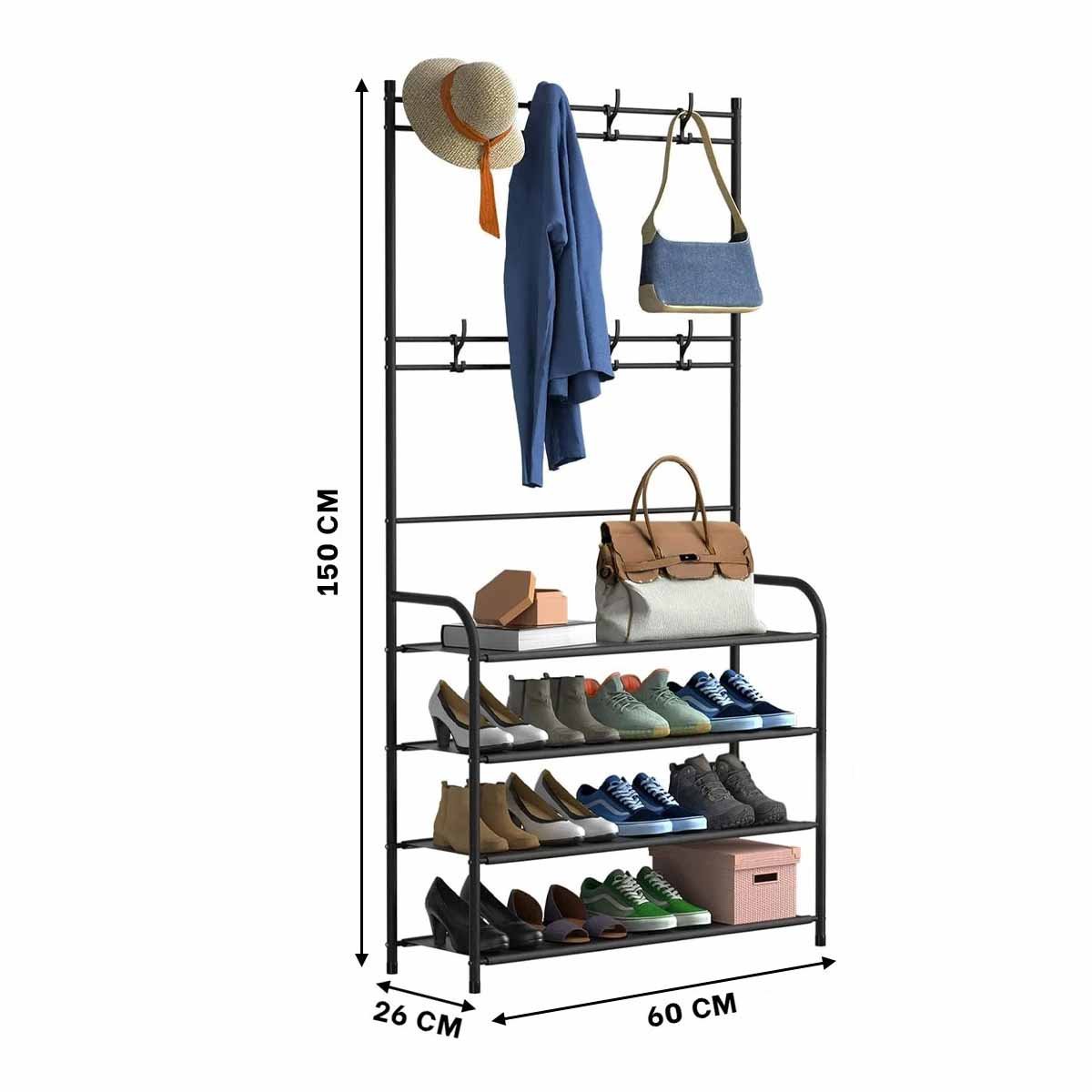 MUEBLE ZAPATERA CON PERCHEROS CURVOS NEGRO PARA ENTRADA DORMITORIO O SALA Y+PAPEL REGALO - 4