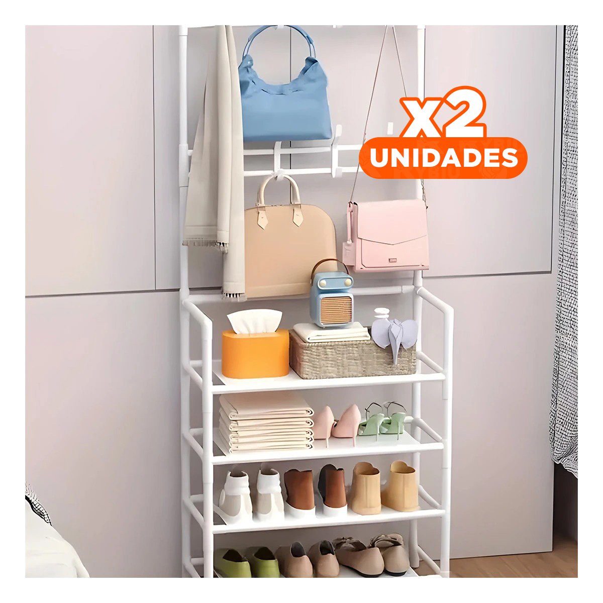 PACK2 ZAPATERO BLANCO CON PERCHEROS RECTO PARA ORDEN Y ESTILO EN ESPACIOS DE HOGAR - 1