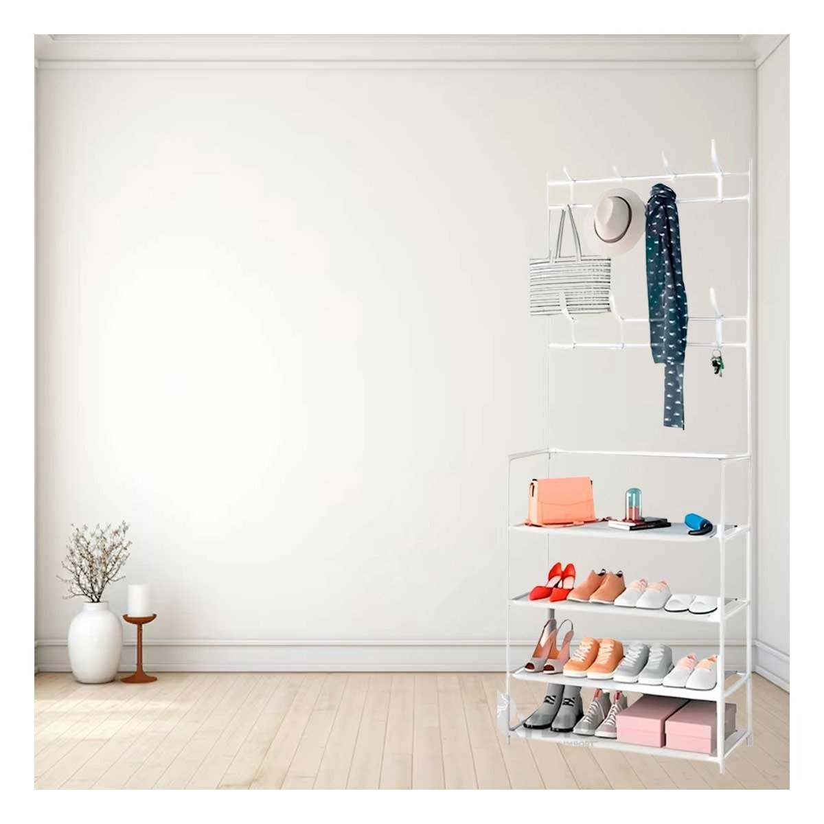 PACK2 ZAPATERO BLANCO CON PERCHEROS RECTO PARA ORDEN Y ESTILO EN ESPACIOS DE HOGAR - 3